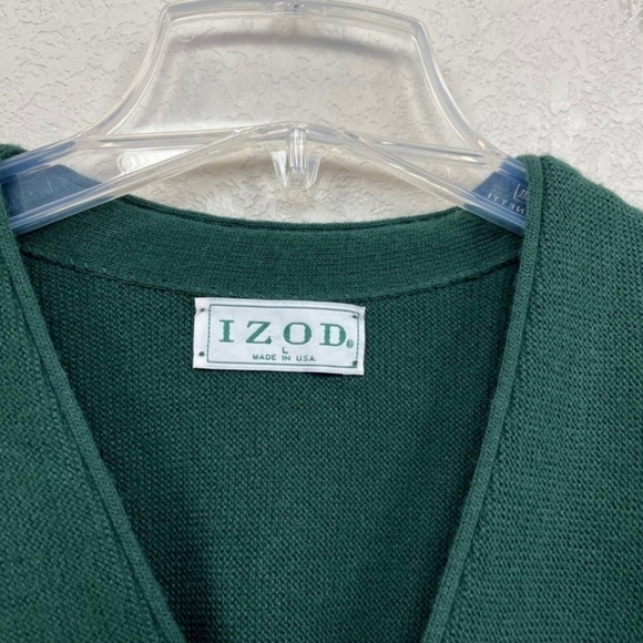 Vintage Izod Green Acrylic USA Made Academia Preppy Knit Cardigan Men's Large - Picture 6 of 8